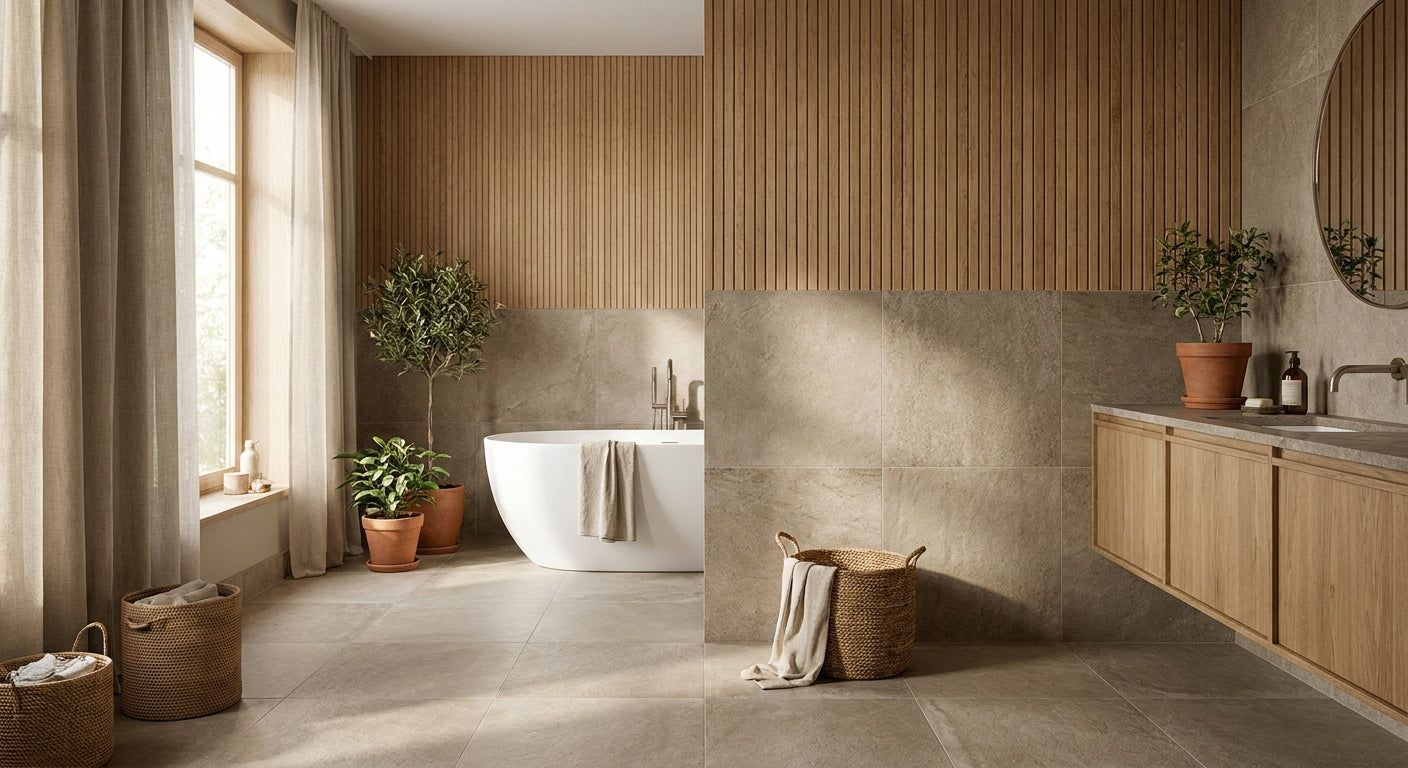 Comment harmoniser panneaux bois et carrelage dans une salle de bain