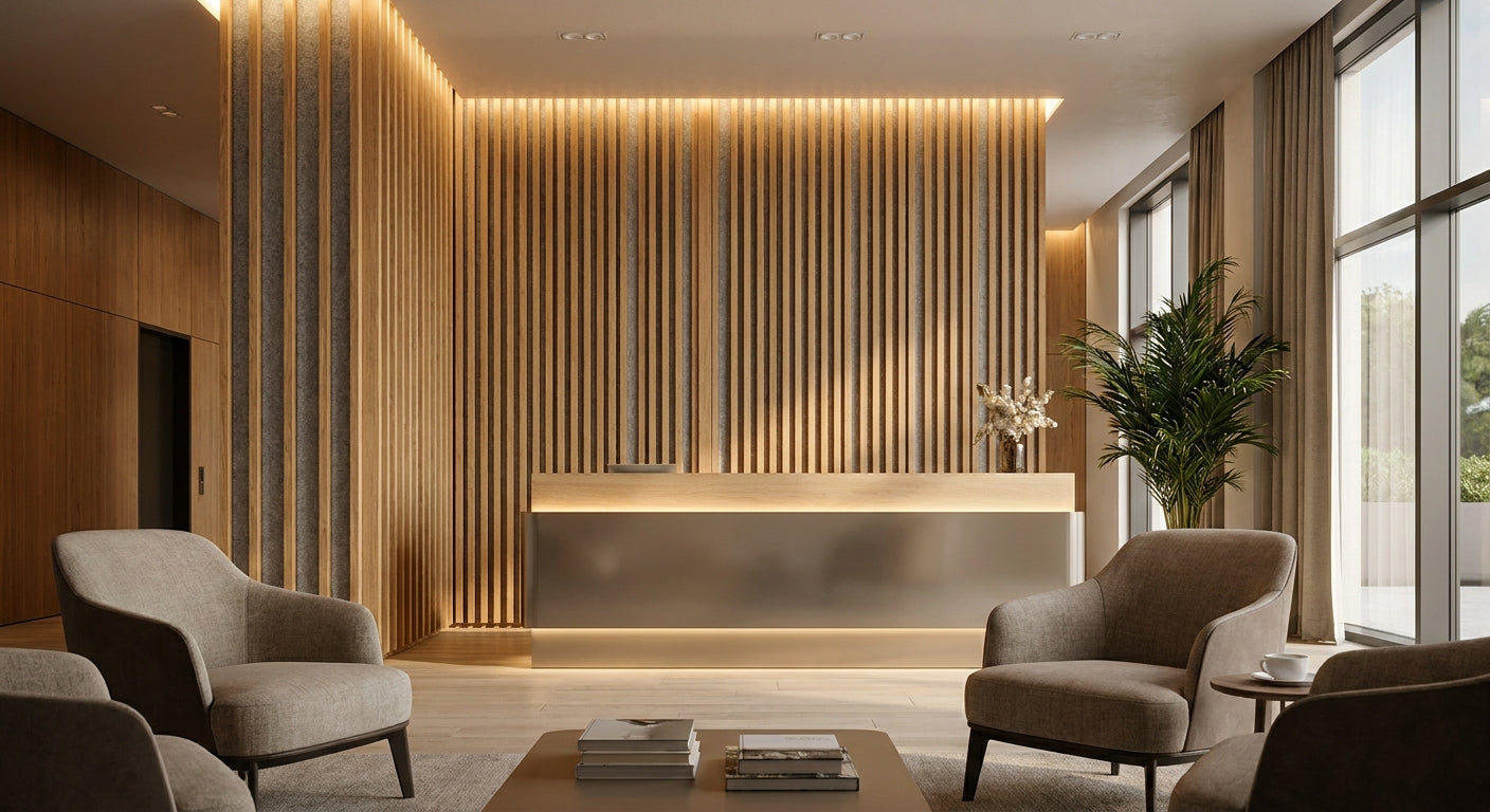 Panneau acoustique bois pour réception d'hôtel