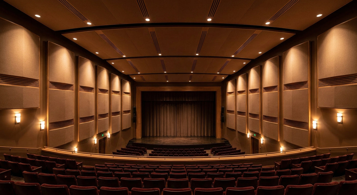 Panneau acoustique mocca pour salle de spectacle