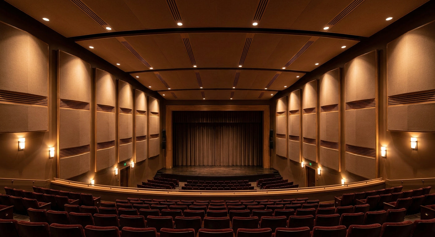 Panneau acoustique mocca pour salle de spectacle