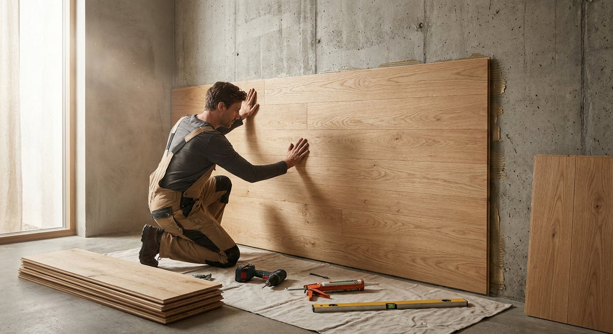 Comment poser des panneaux muraux bois sur béton brut