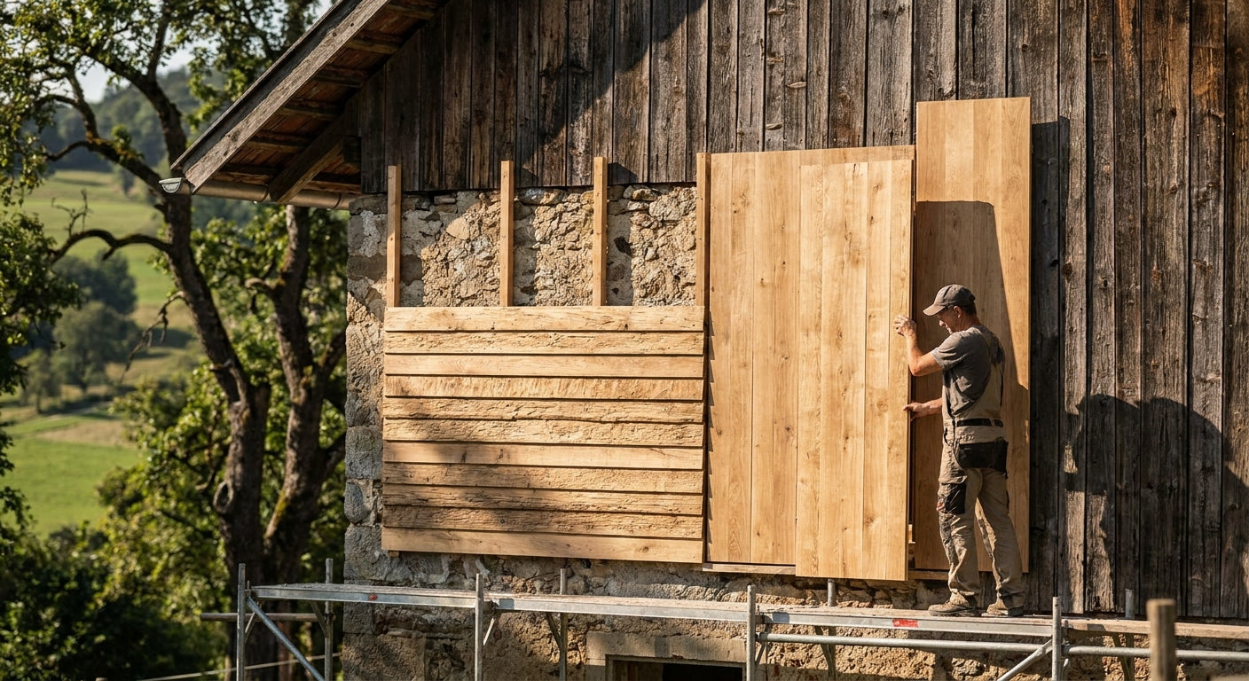 Panneau bois extérieur pour bardage de grange rénovée