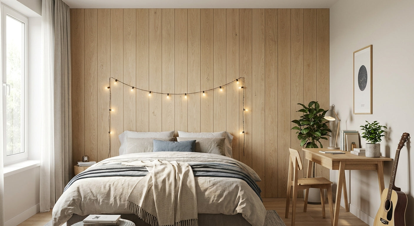 Lambris mural bois pour chambre d'adolescent