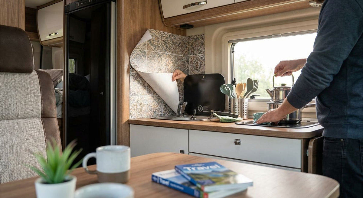 Crédence adhésive pour cuisine de camping-car et fourgon aménagé