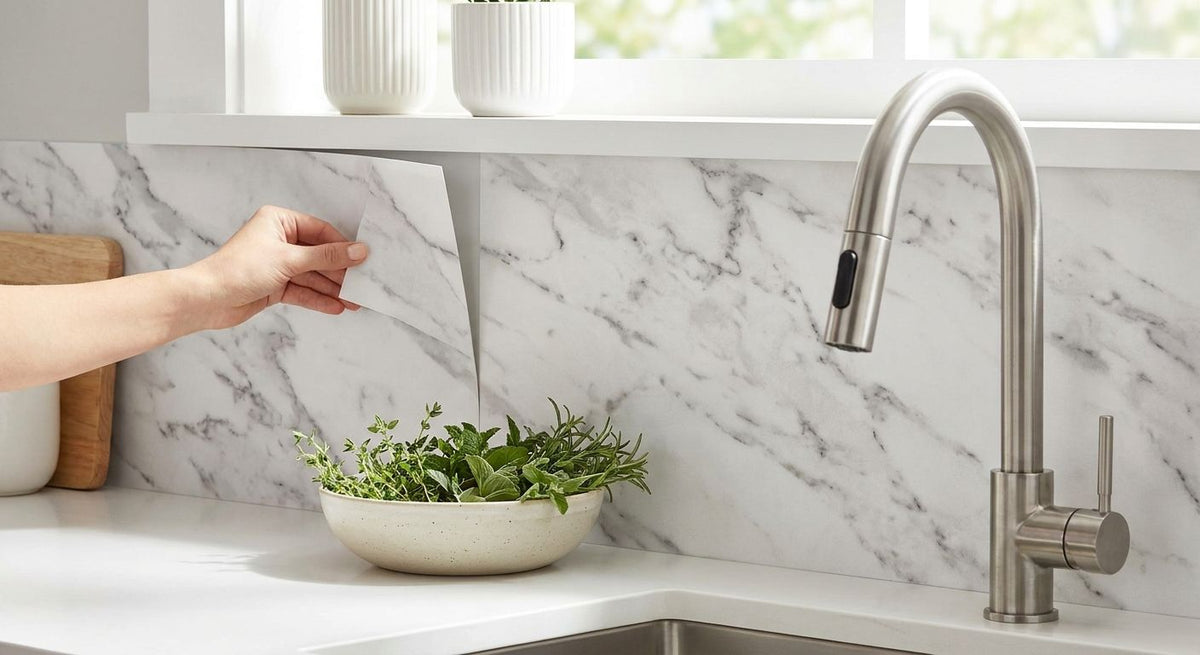 Crédence adhésive effet marbre pour cuisine élégante