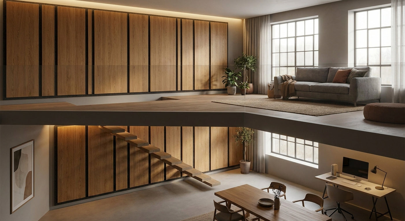 Panneau acoustique bois pour mezzanine et espace ouvert