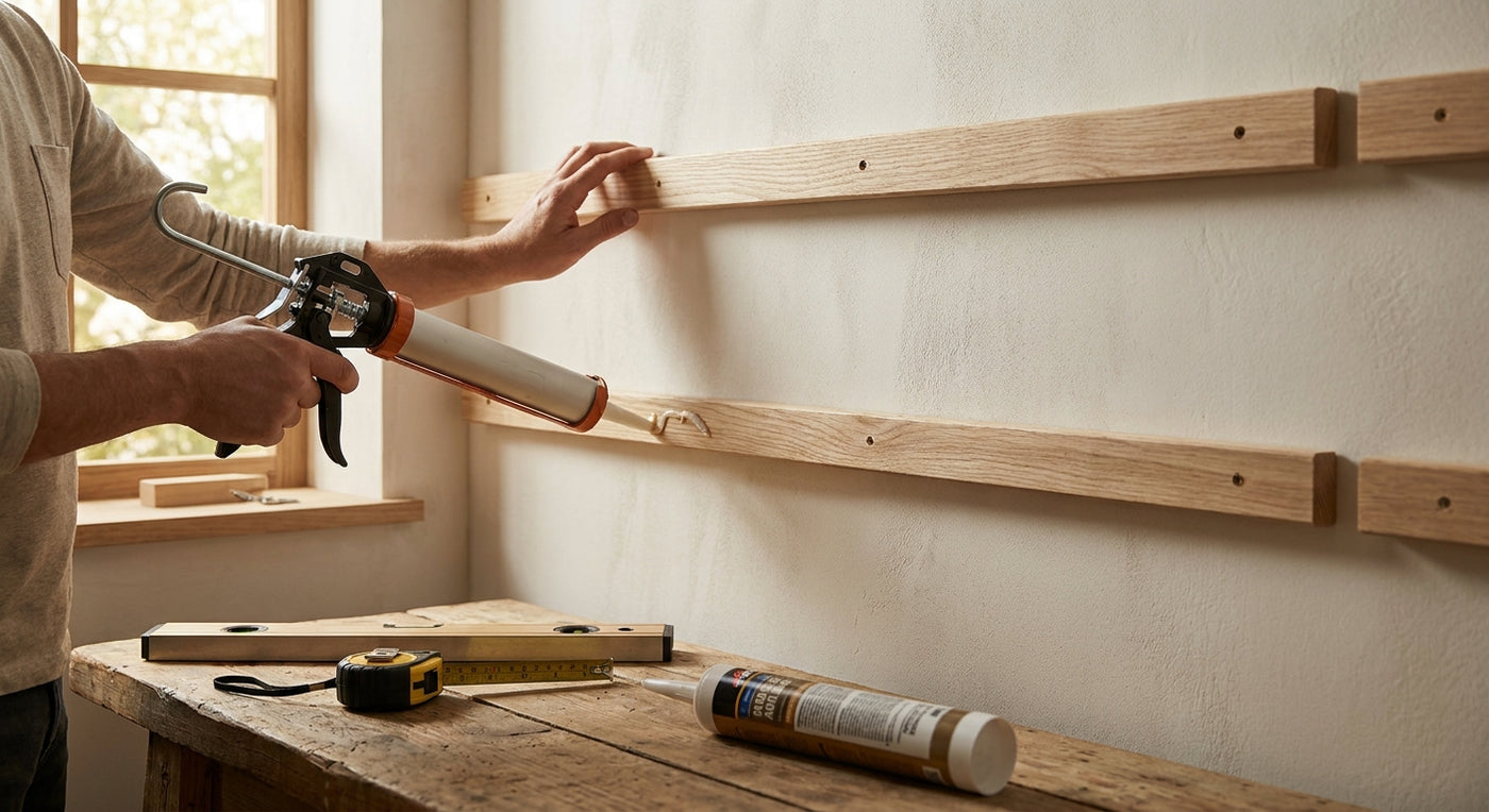 Comment fixer des tasseaux muraux en bois sans percer