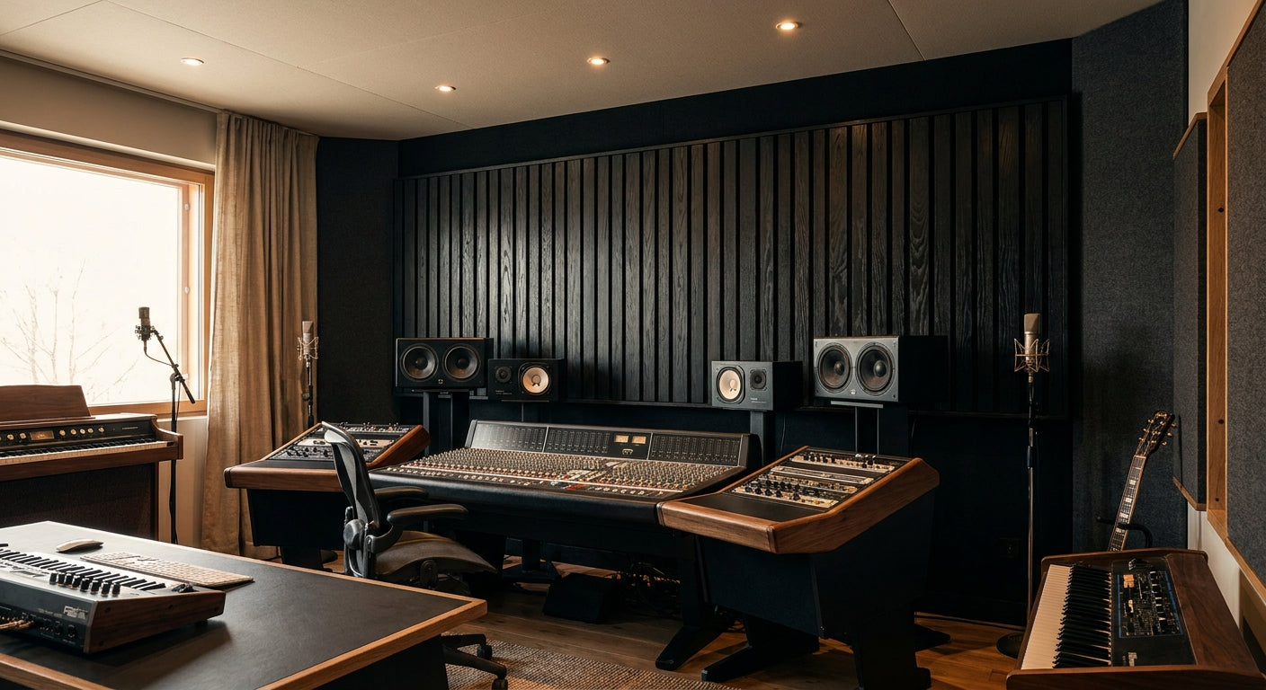 Panneau acoustique chêne noir pour studio d'enregistrement