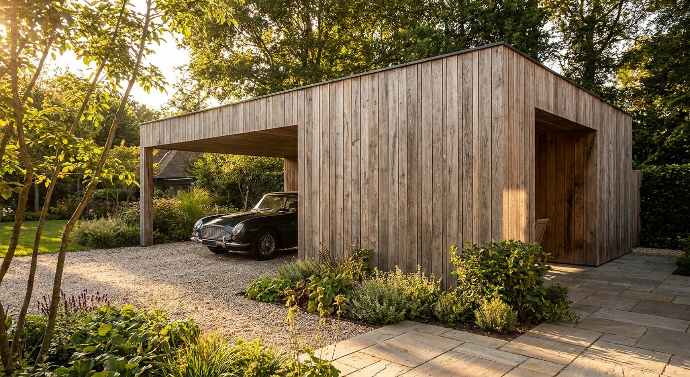 Panneau bois extérieur chêne pour carport et abri voiture