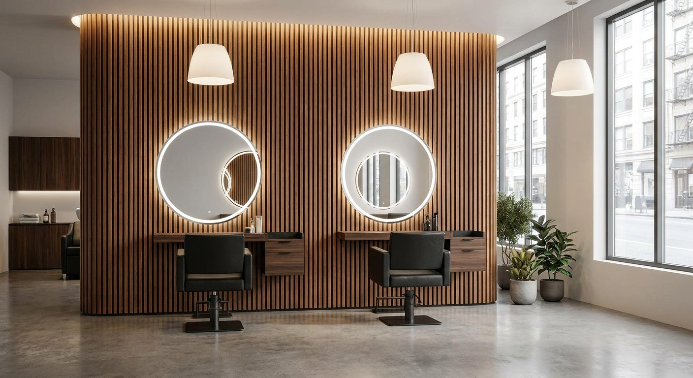 Panneau mural bois pour salon de coiffure design