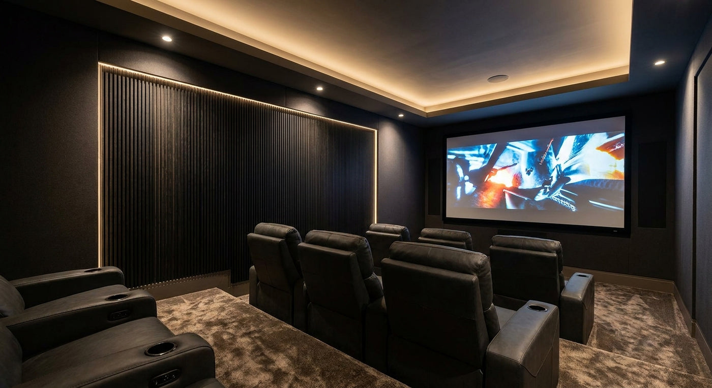 Panneau acoustique chêne noir pour salle de cinéma maison