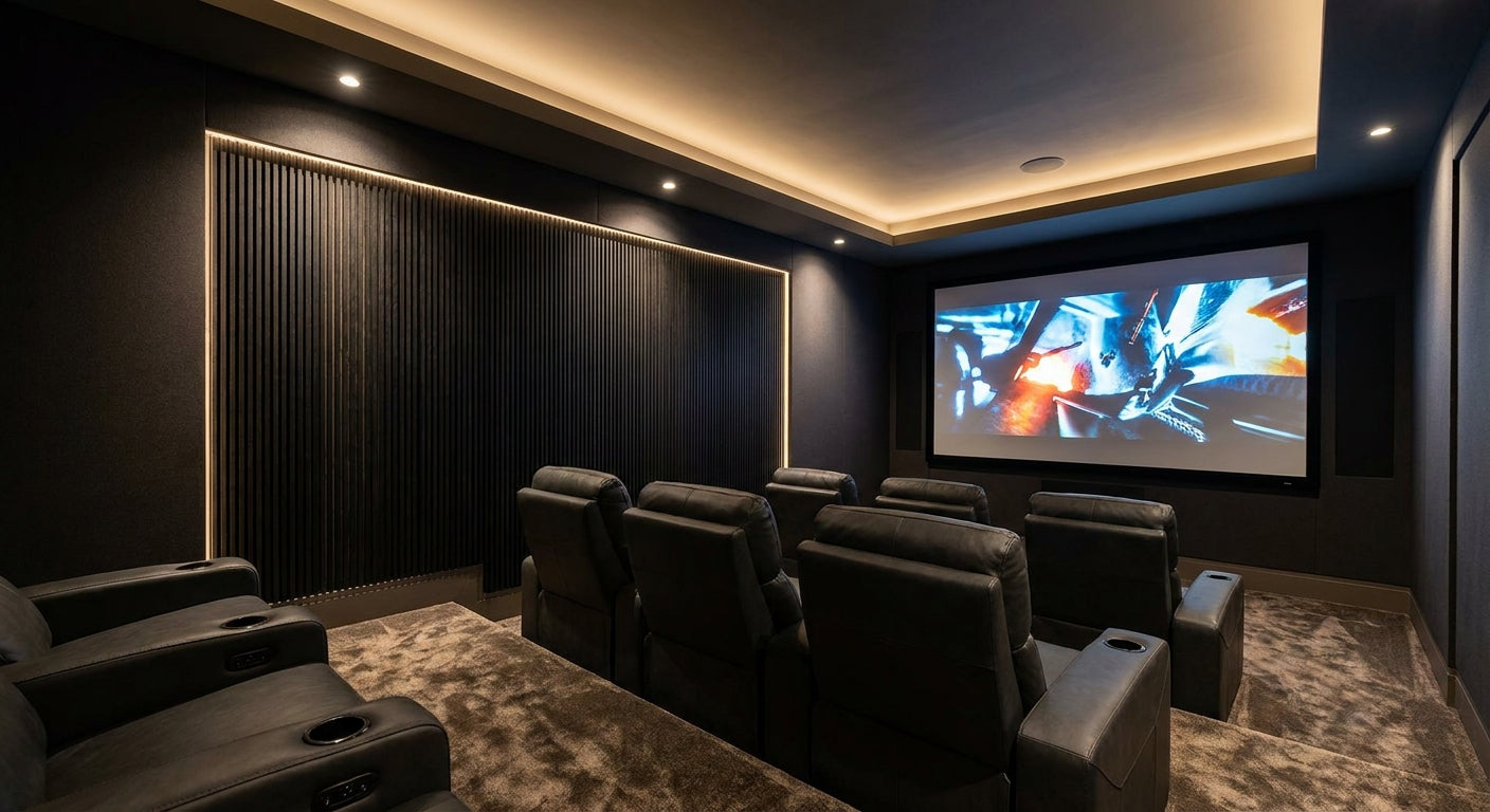 Panneau acoustique chêne noir pour salle de cinéma maison