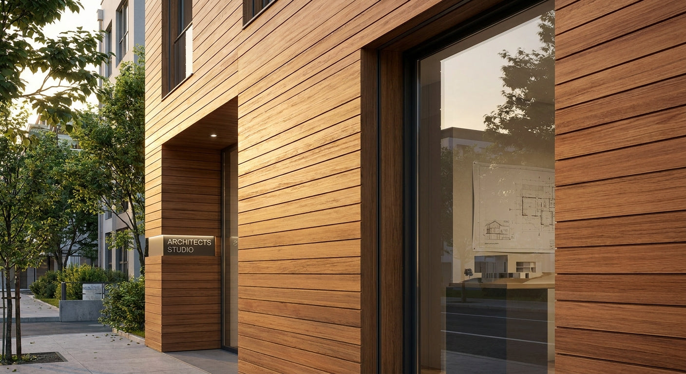 Panneau bois extérieur pour façade de bureau d'architecte