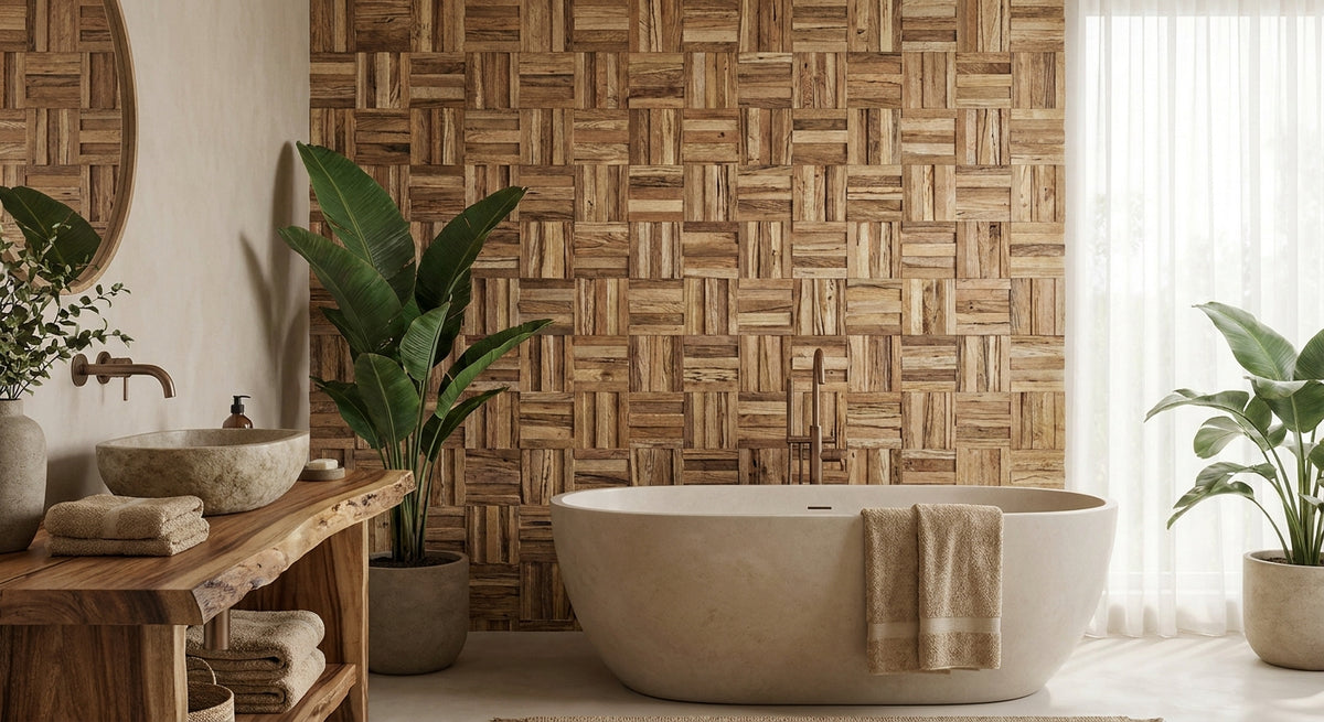 Panneau mosaïque bois pour salle de bain naturelle