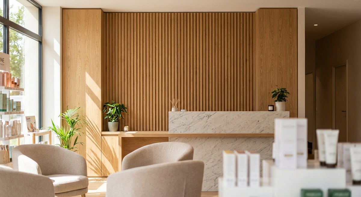 Panneau mural bois pour institut de beauté