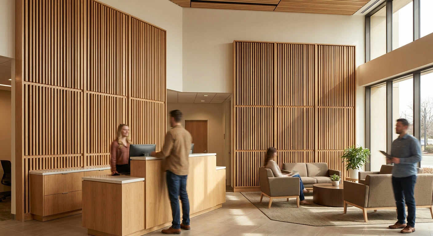 Panneau acoustique bois pour agence bancaire