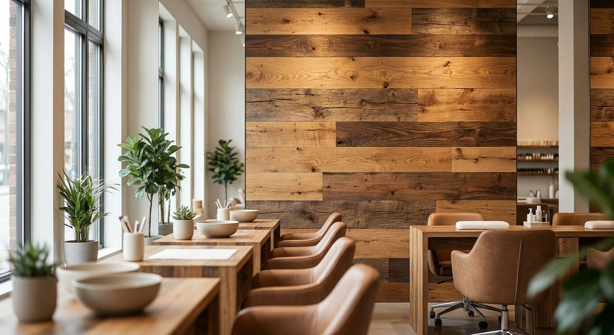 Panneau mural bois pour salon de manucure