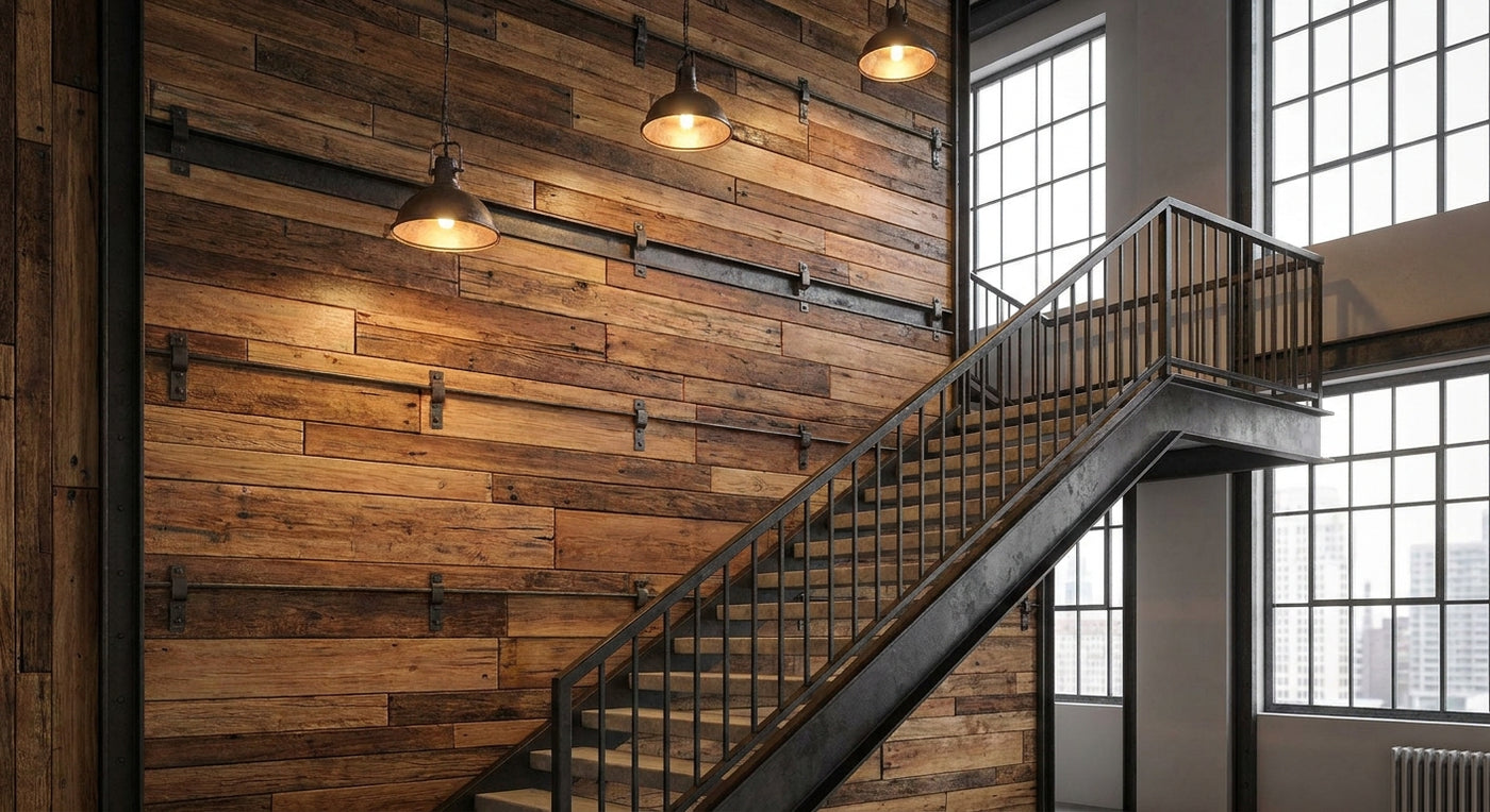 Panneau mural bois pour cage d'escalier industrielle