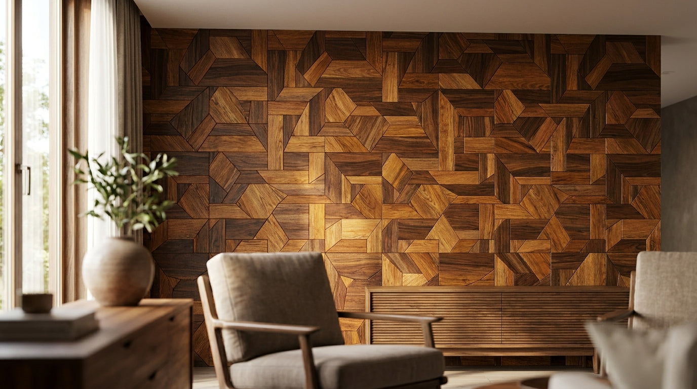 Panneaux mosaïques en bois pour revêtement mural