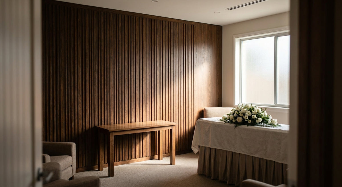 Panneau mural bois pour chambre funéraire