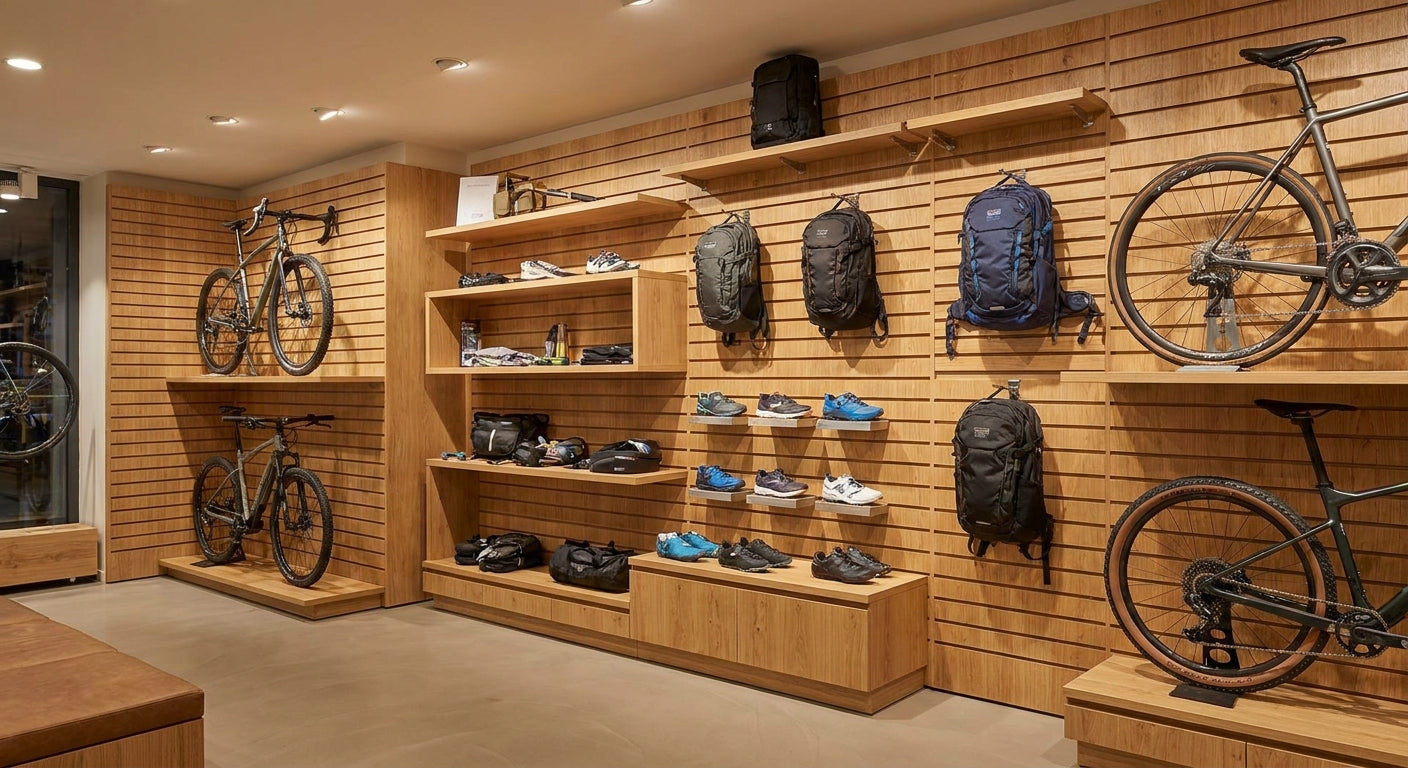 Panneau mural bois pour magasin d'articles de sport