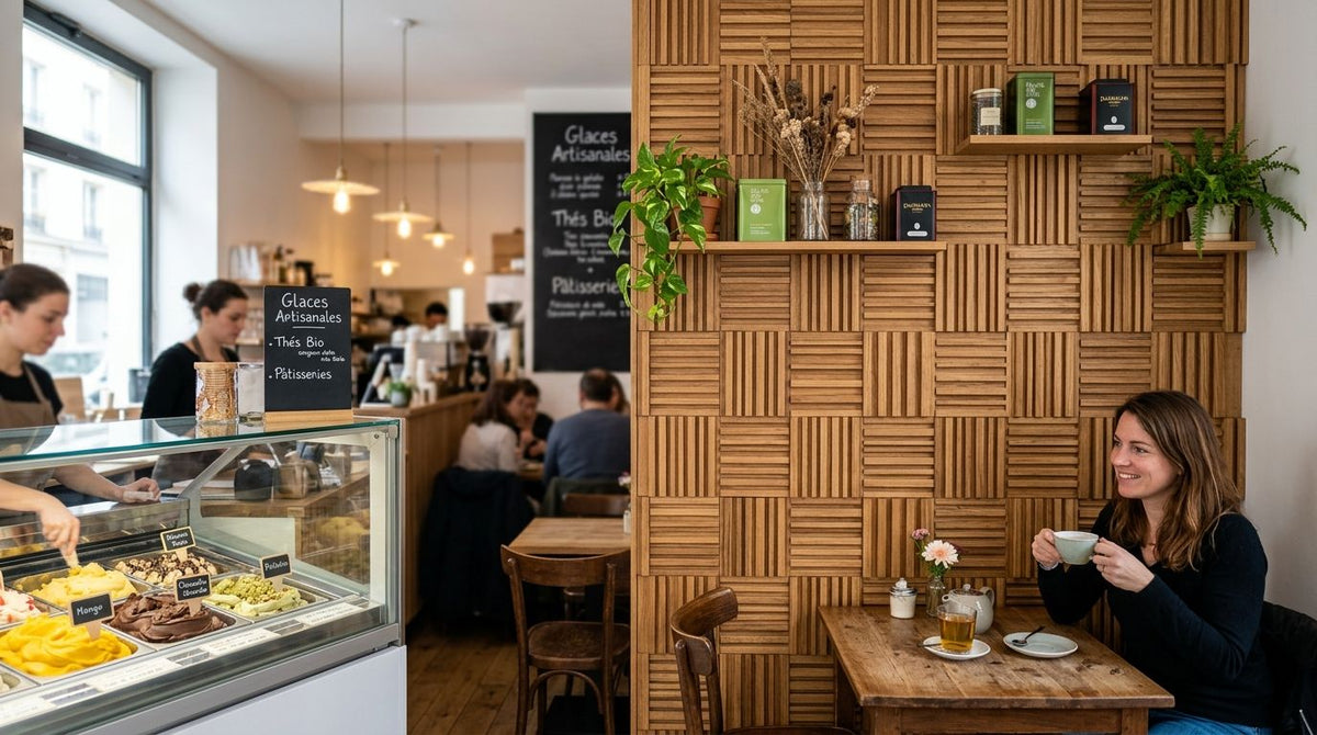 Panneau mural bois pour glacier et salon de thé