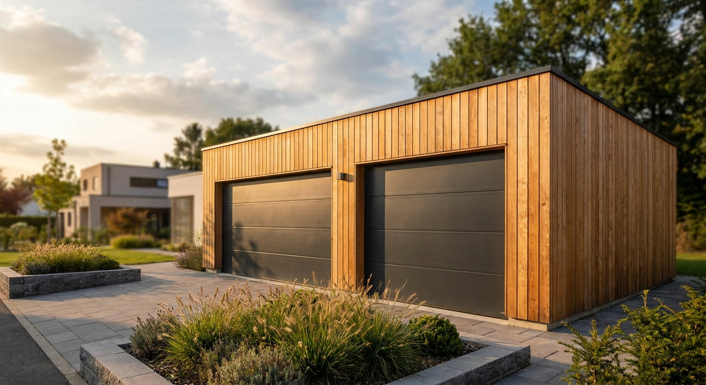 Panneau bois extérieur pour bardage garage double