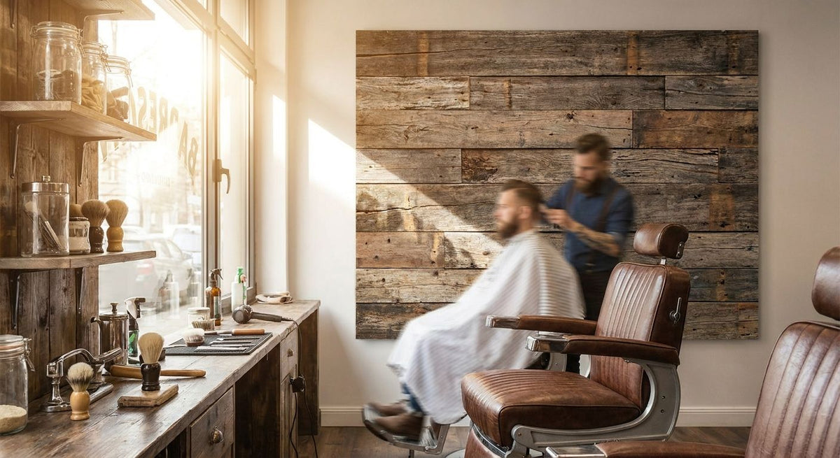 Panneau mural bois pour barbier et salon de rasage