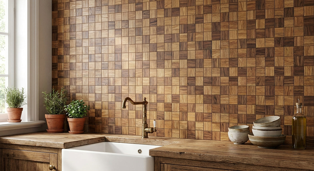 Panneau mosaïque bois pour cuisine crédence