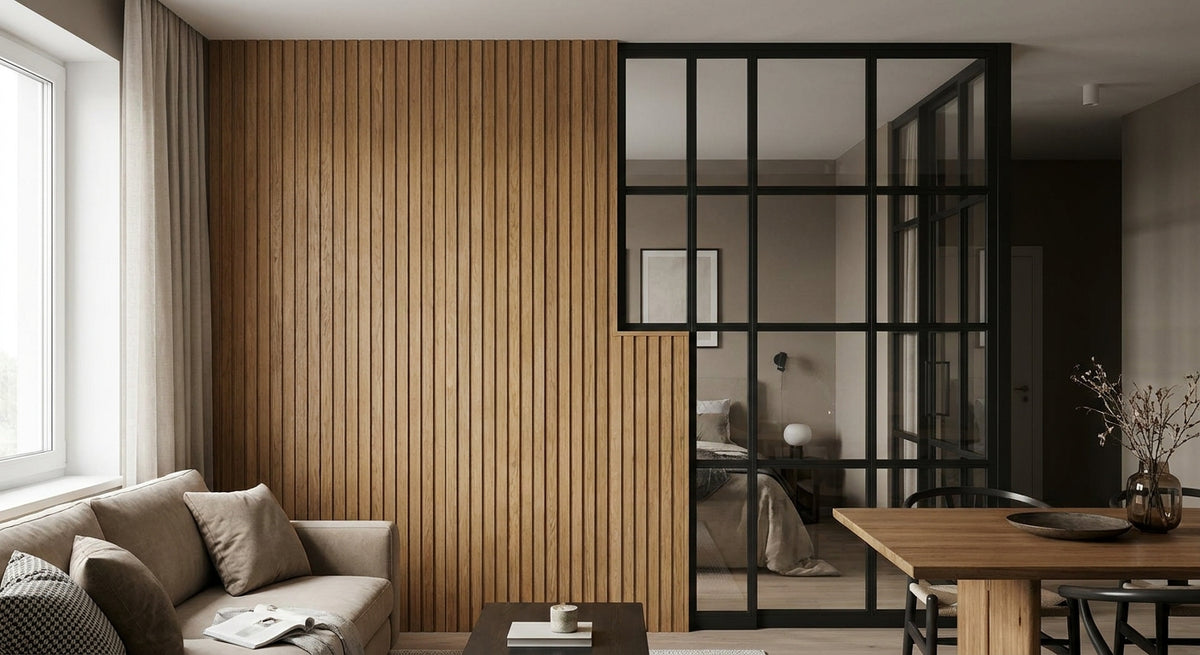 Panneau mural bois pour verrière d'intérieur