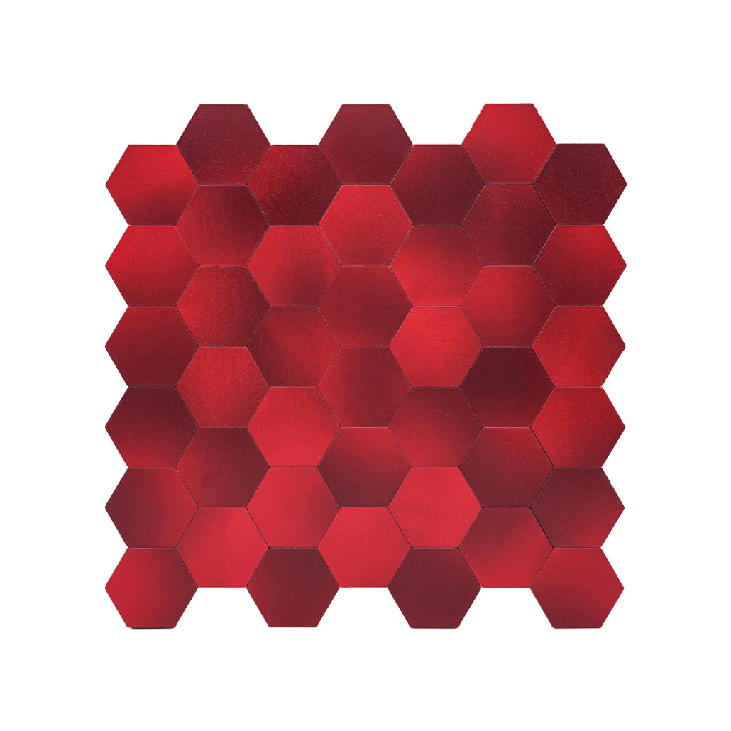 Panneau Mosaïque Autocollant | Hexagone Rouge | 28,8×29,2 cm | Métal