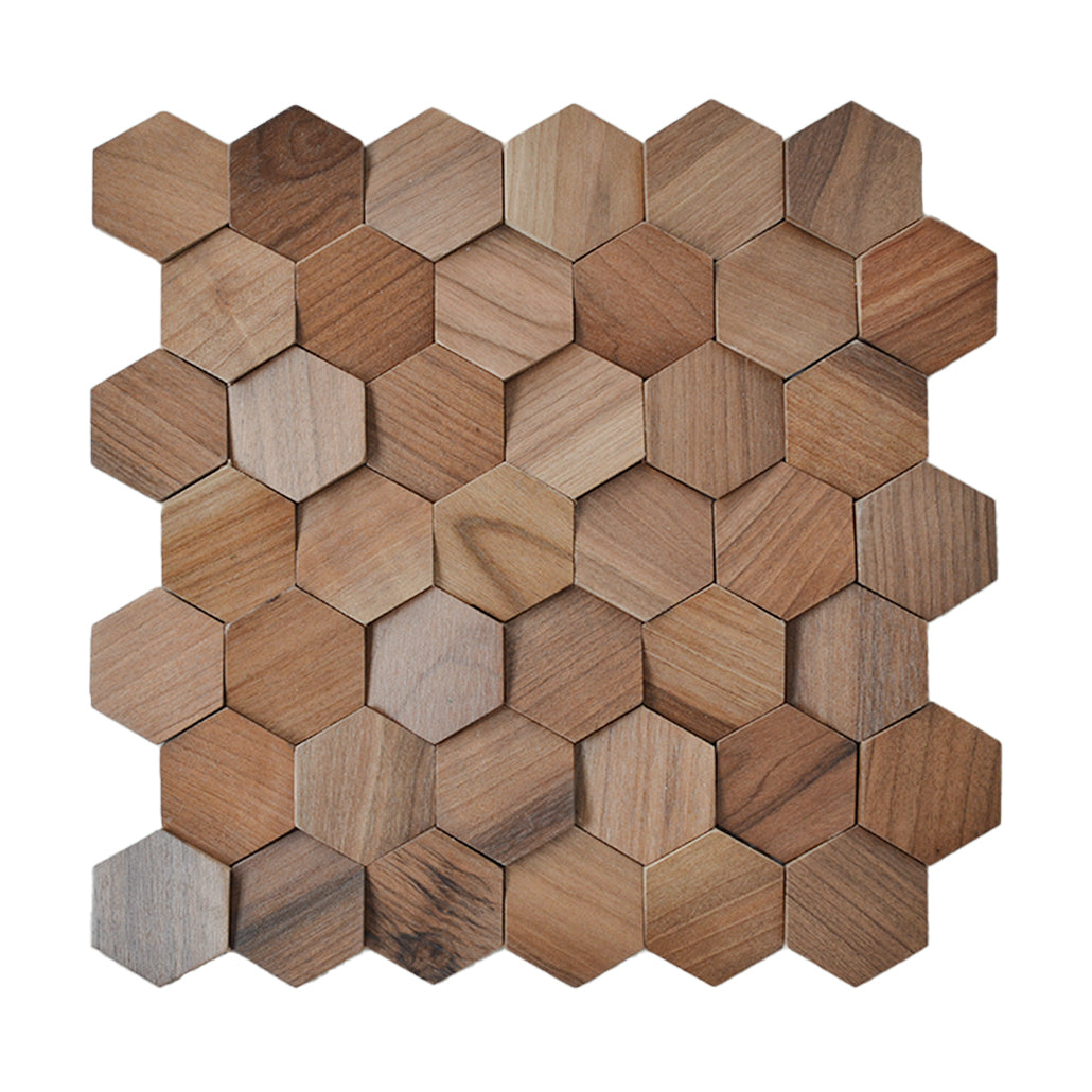 Panneau Mosaïque en Bois | Noyer Velours | 31×30 cm | Carrelage en Bois