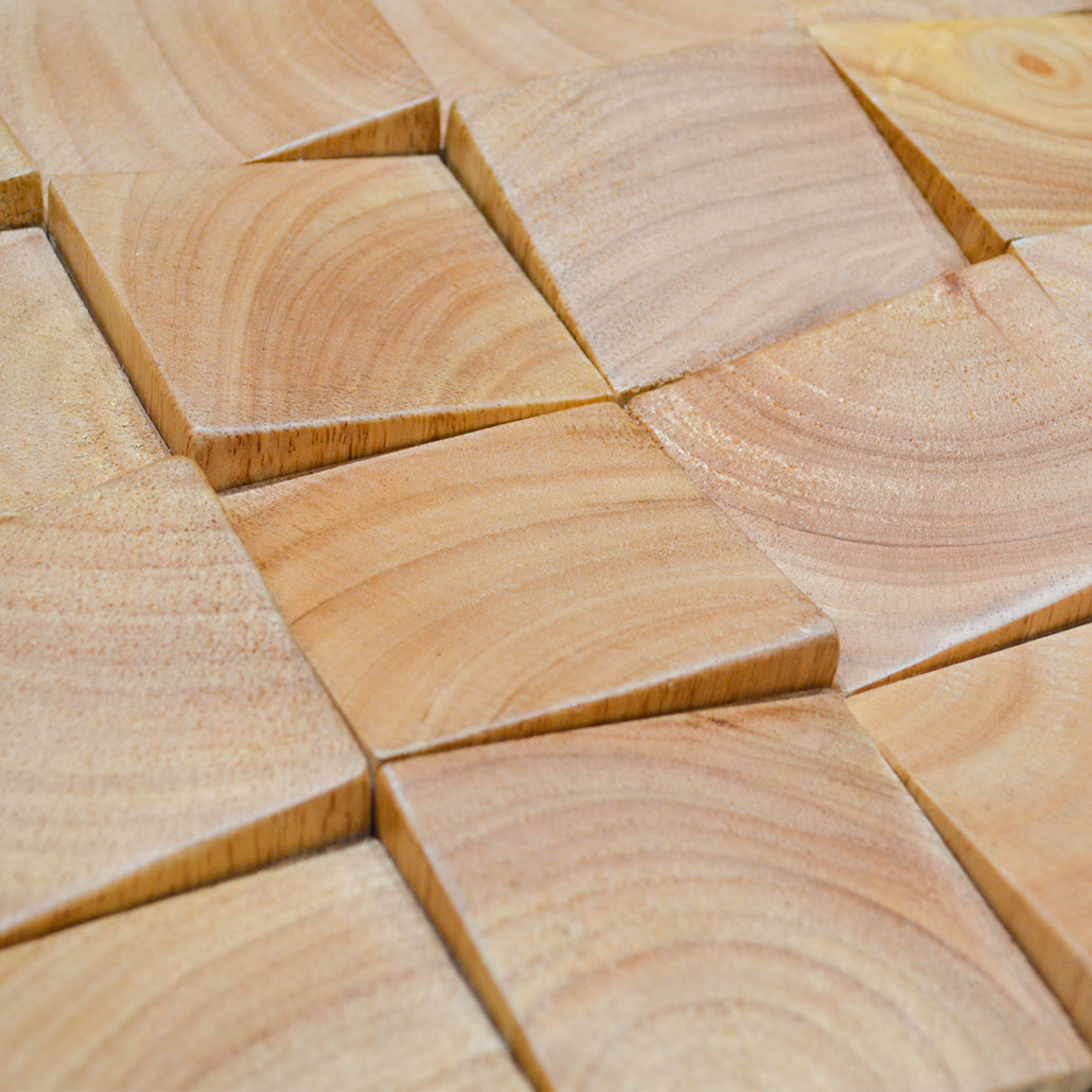Panneau Mosaïque en Bois | Hévéa | 30×30 cm | Carrelage en Bois