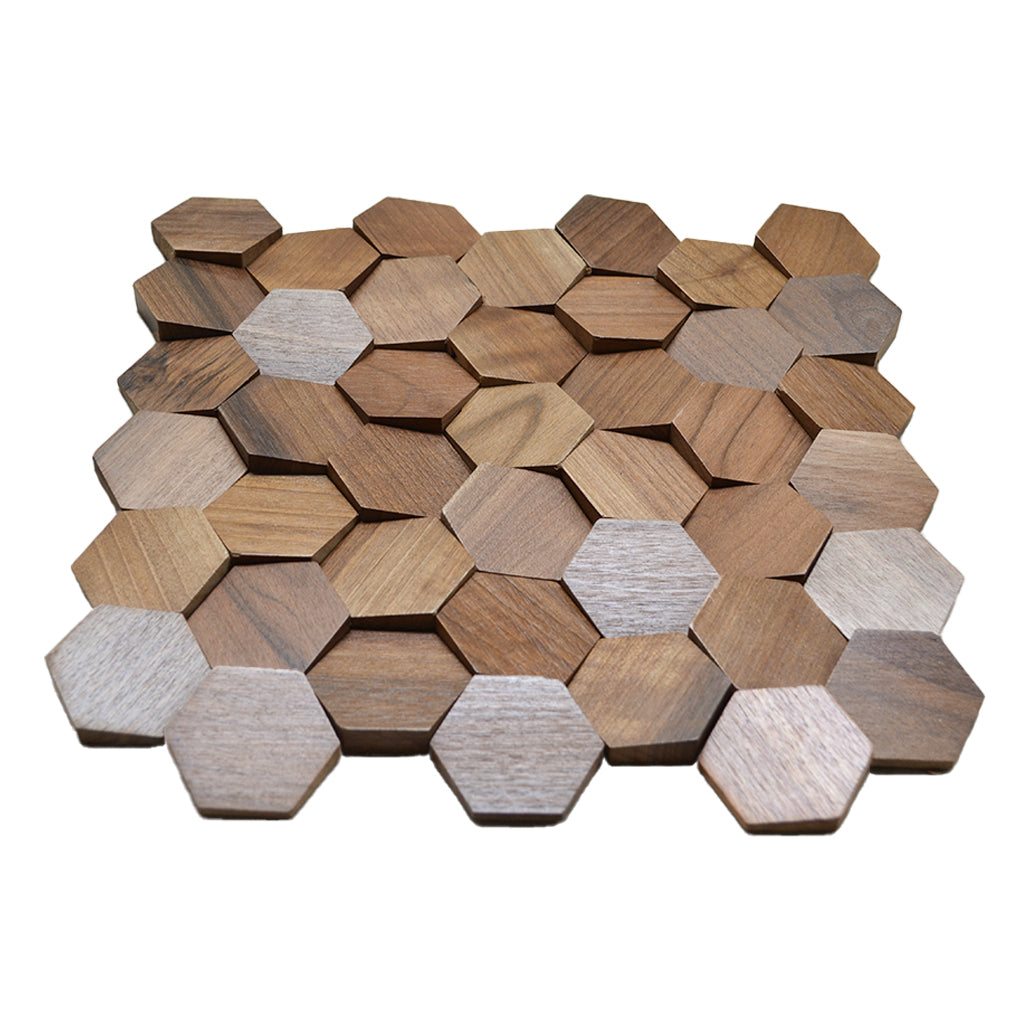 Panneau Mosaïque en Bois | Noyer Velours | 31×30 cm | Carrelage en Bois