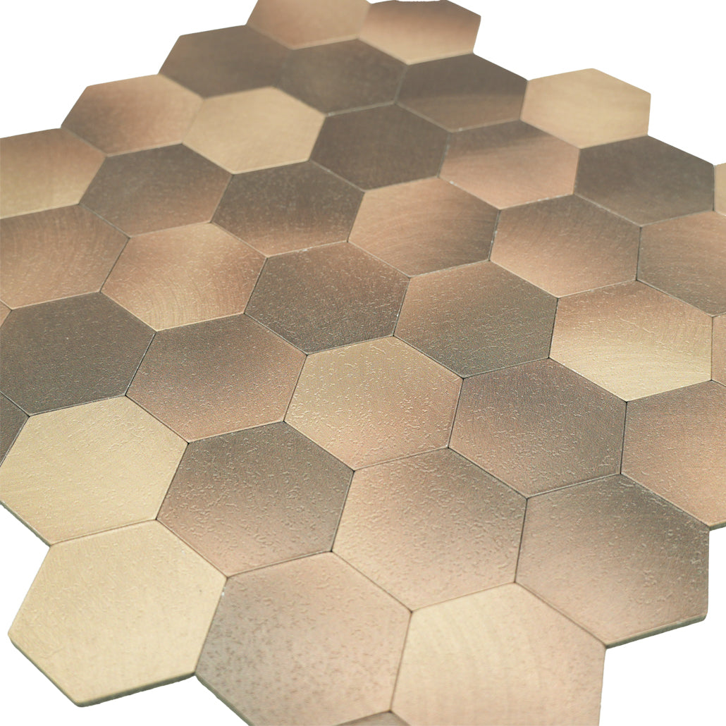Panneau Mosaïque Autocollant | Hexagone Or | 28,8×29,2 cm | Métal
