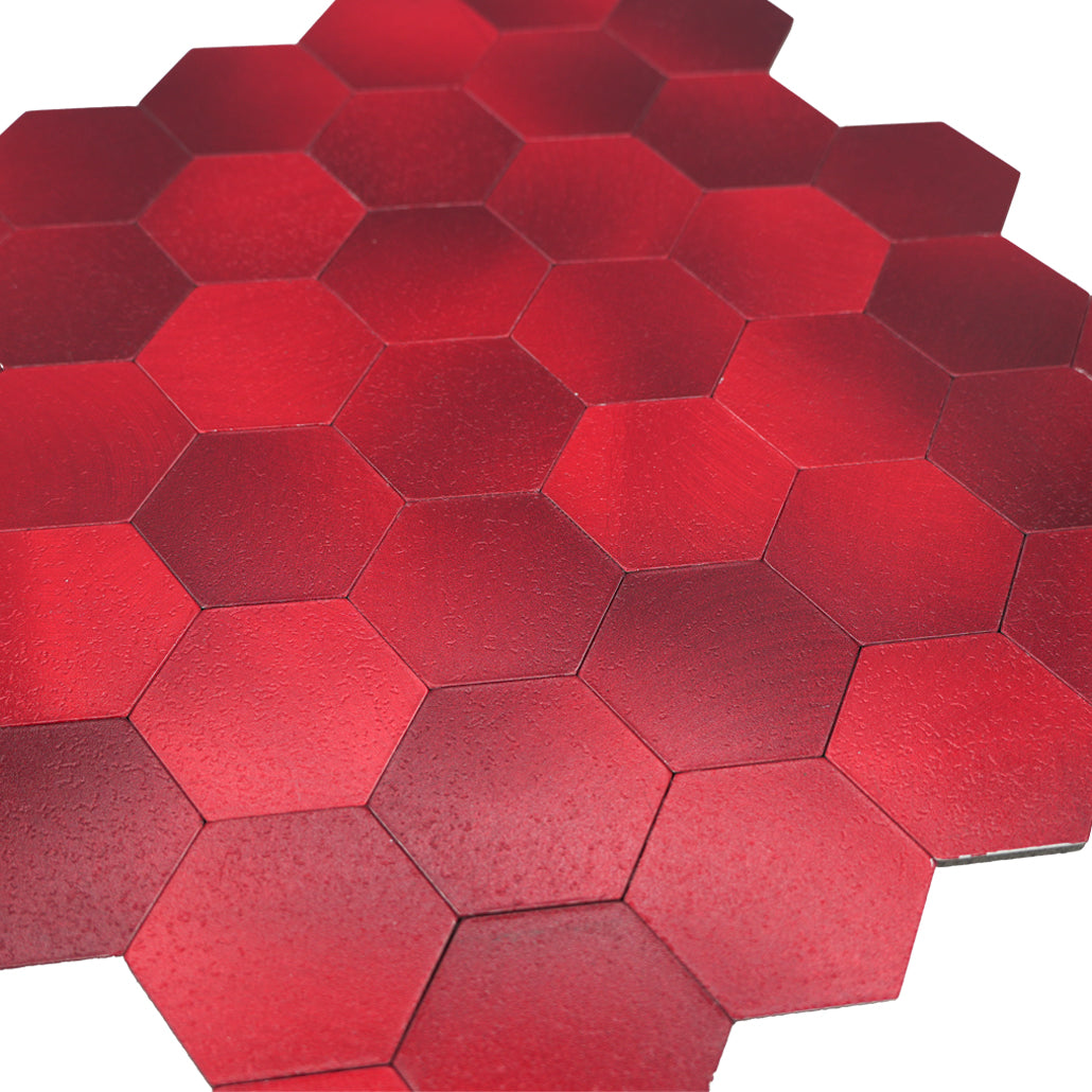 Panneau Mosaïque Autocollant | Hexagone Rouge | 28,8×29,2 cm | Métal