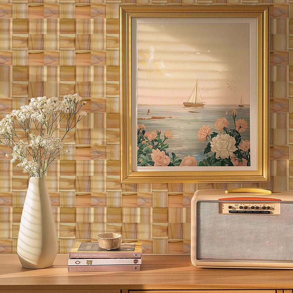 Panneau Mosaïque en Bois | Teck Intemporel | 30×30 cm