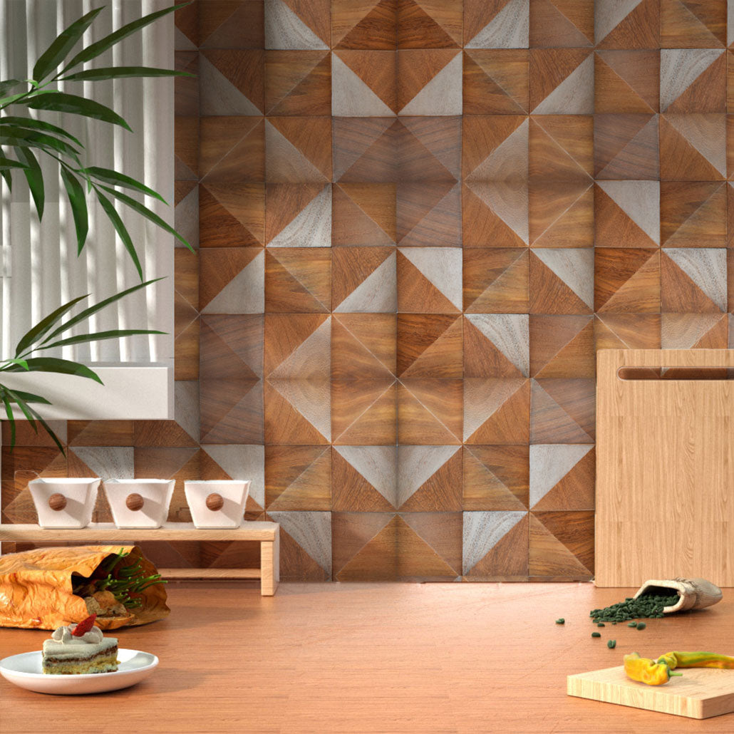 Panneau Mosaïque en Bois | Cumaru Deep | 30×30 cm | Carrelage en Bois