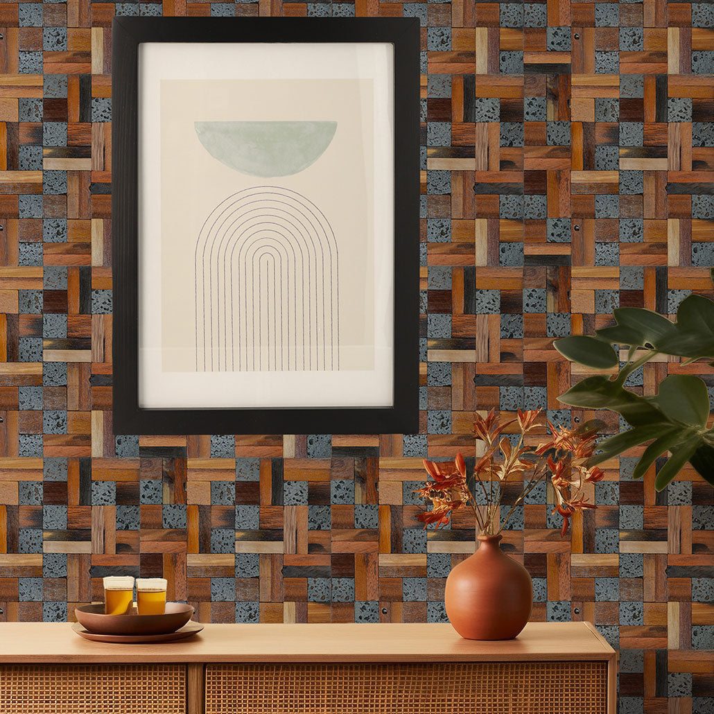 Panneau Mosaïque en Bois | Lava Mix | 30×30 cm | Carrelage en Bois