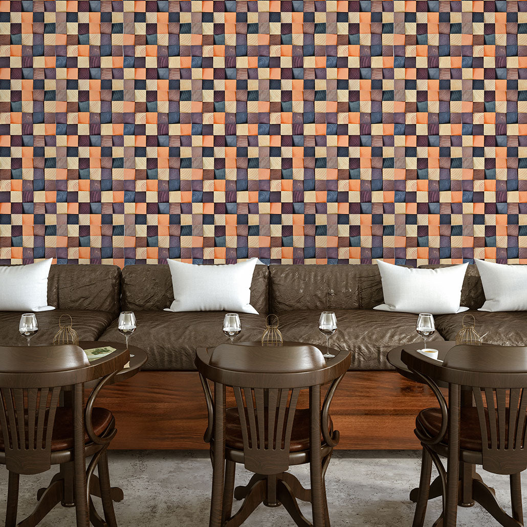 Panneau Mosaïque en Bois | Bold Pin | 30×30 cm | Carrelage en Bois