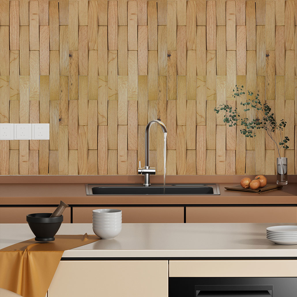 Panneau Mosaïque en Bois | Chêne Clair | 30×30 cm | Carrelage en Bois