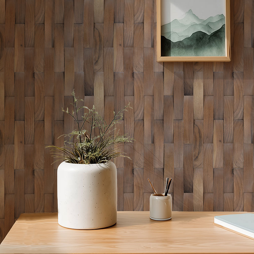 Panneau Mosaïque en Bois | Noyer Deep Dusk | 30×30 cm | Carrelage en Bois