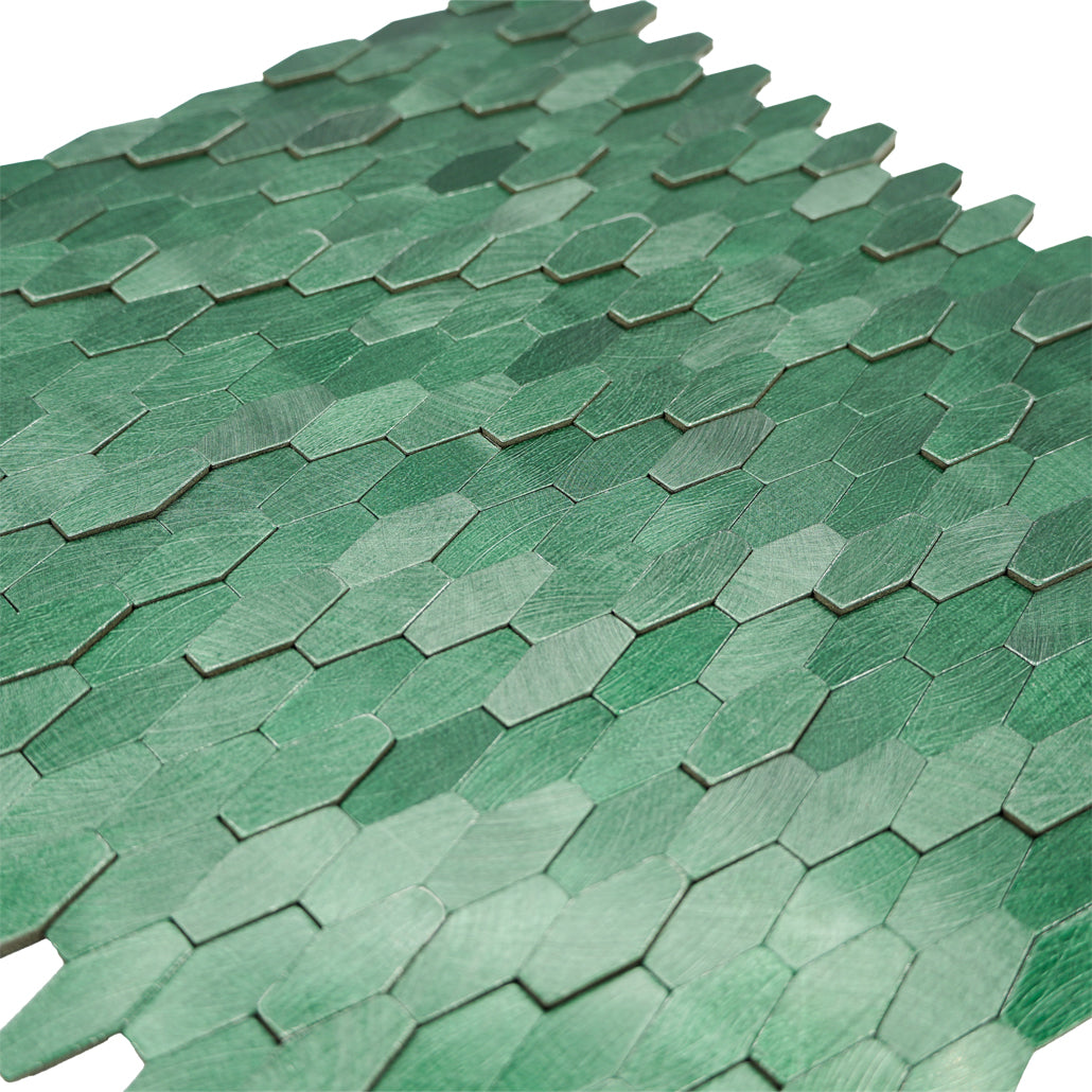 Panneau Mosaïque Autocollant | Picket 3D Vert foncé | 31×30 cm | Métal