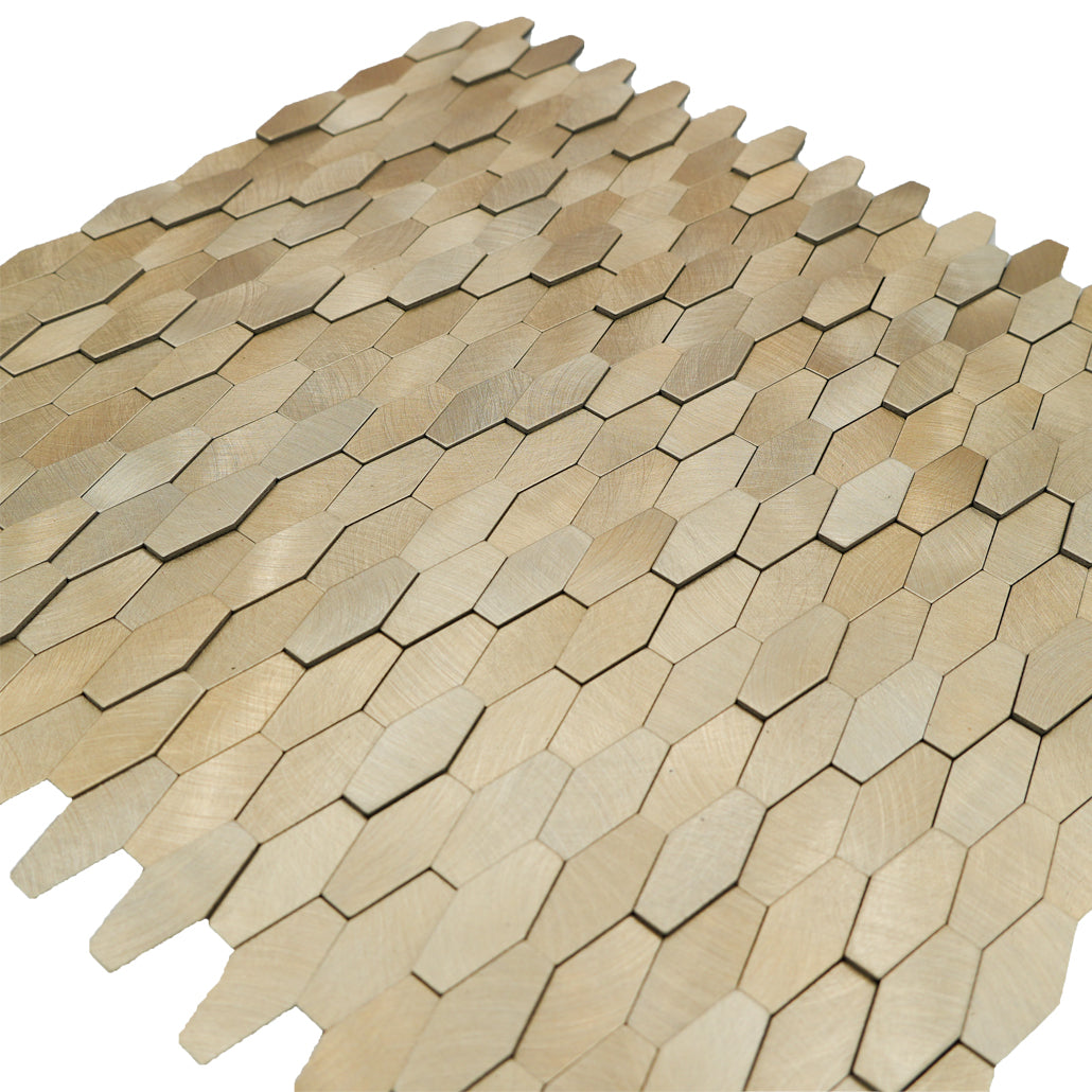 Panneau Mosaïque Autocollant | Picket 3D Or | 31×30 cm | Métal