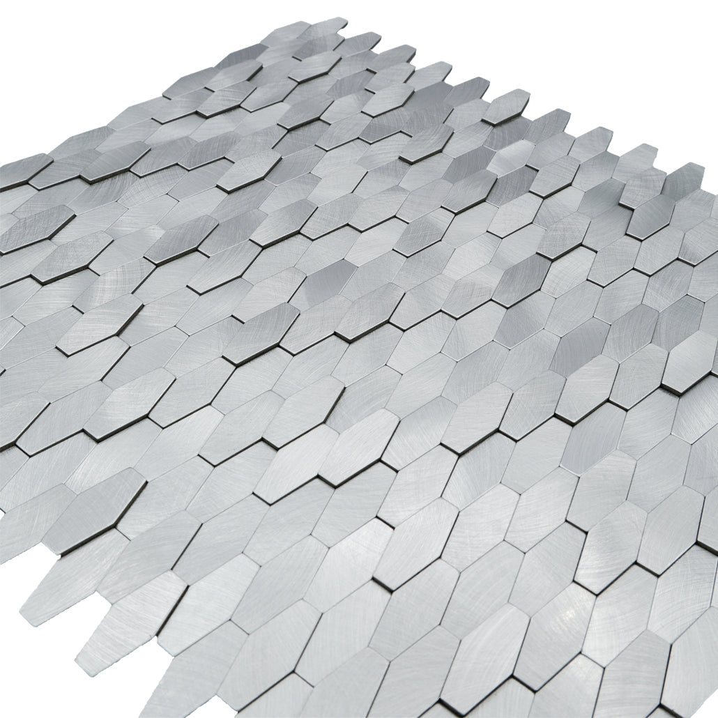 Panneau Mosaïque Autocollant | Picket 3D Argent | 31×30 cm | Métal