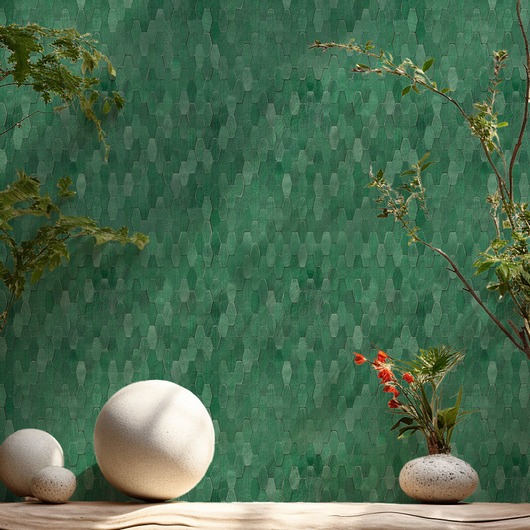 Panneau Mosaïque Autocollant | Picket 3D Vert foncé | 31×30 cm | Métal