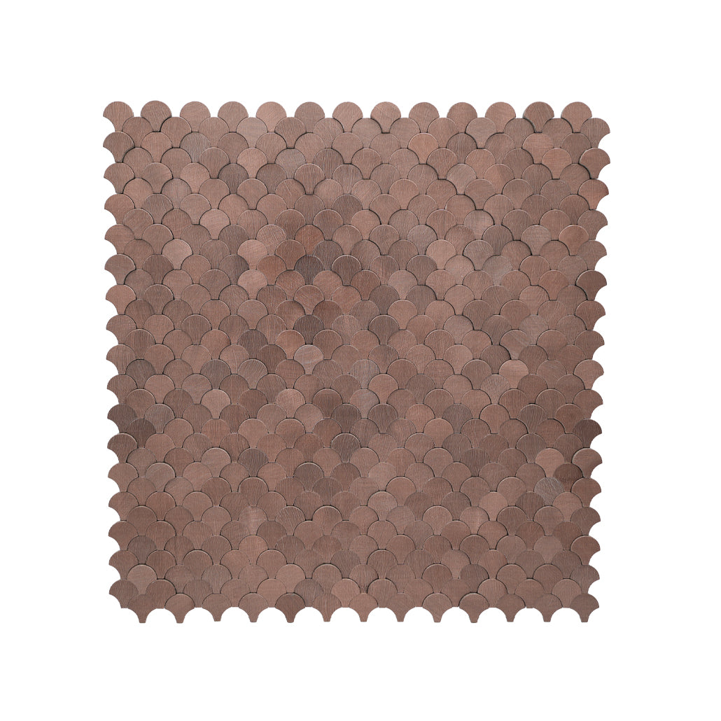 Panneau Mosaïque Autocollant | Écaille de Poisson 3D Cuivre foncé | 28,8×29,8 cm | Métal