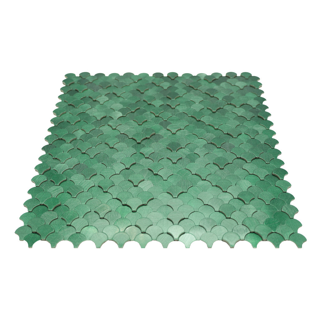Panneau Mosaïque Autocollant | Écaille de Poisson 3D Vert foncé | 28,8×29,8 cm | Métal
