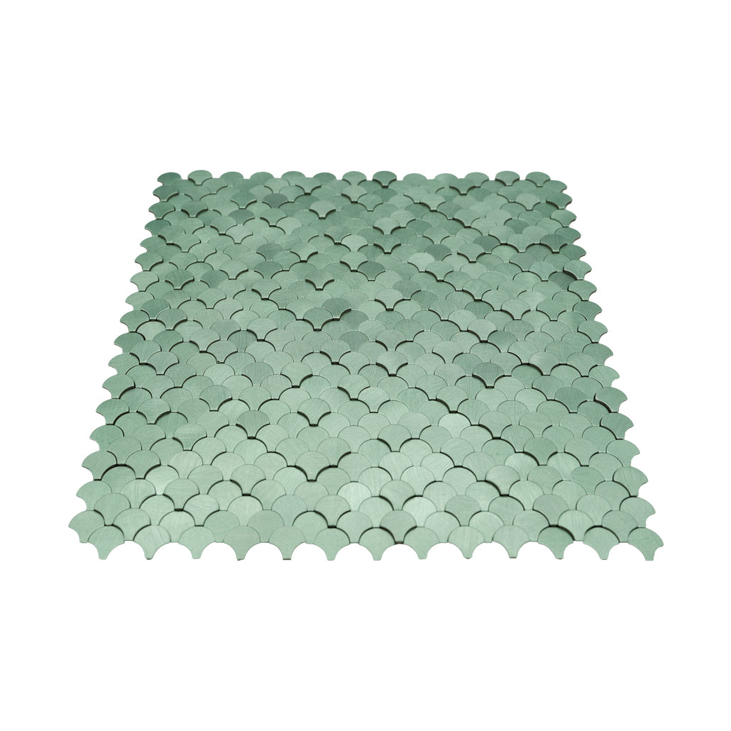 Panneau Mosaïque Autocollant | Écaille de Poisson 3D Vert pastel | 28,8×29,8 cm | Métal