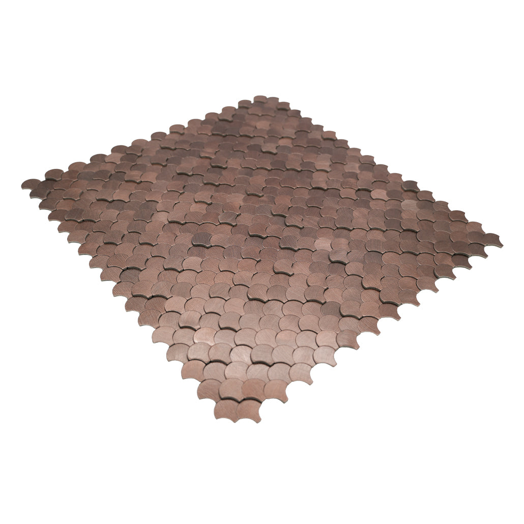 Panneau Mosaïque Autocollant | Écaille de Poisson 3D Cuivre foncé | 28,8×29,8 cm | Métal